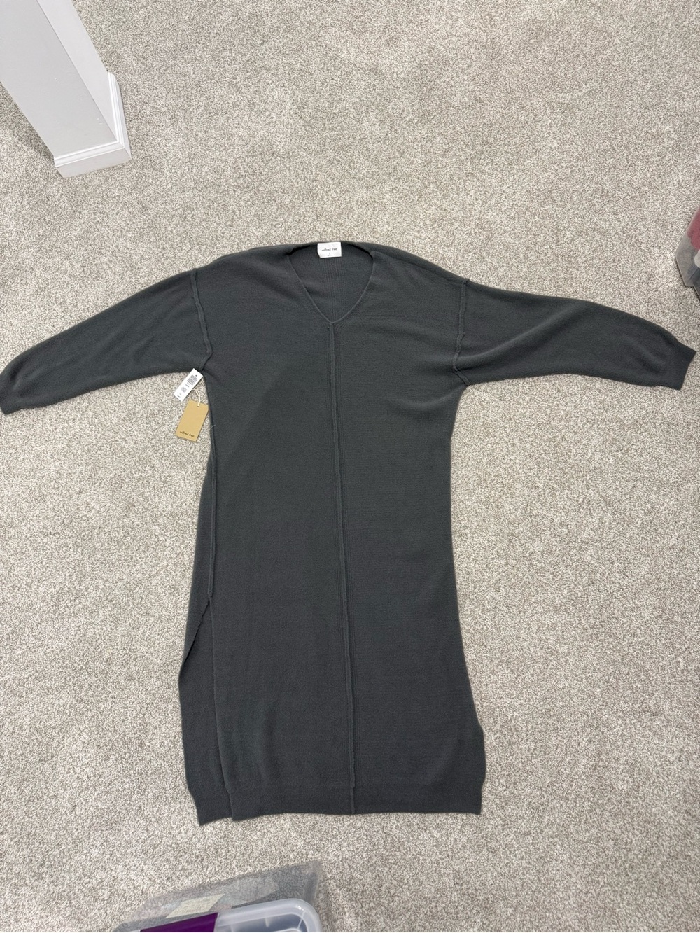Aritzia Charcoal V-Neck Knit Sweater Dress New with Tags Never Worn